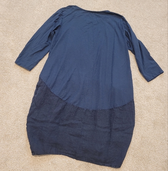 Angela Mara Linen And Cotton Blue Midi Dress Size XL Made In Italy - Picture 7 of 7